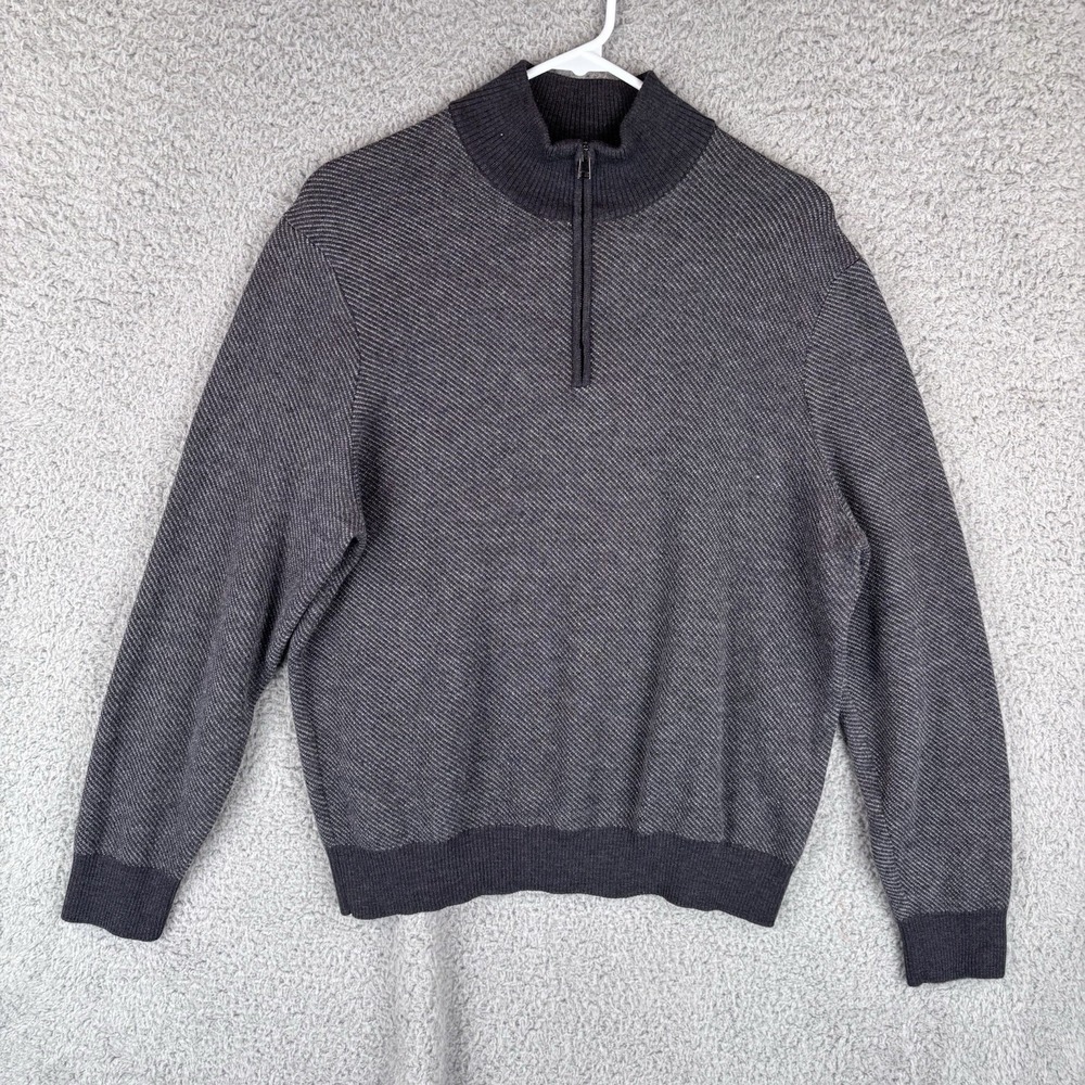 HAGEN Sweater Mens Large Charcoal Quarter Zip Pullover Merino Wool Mock Neck‎